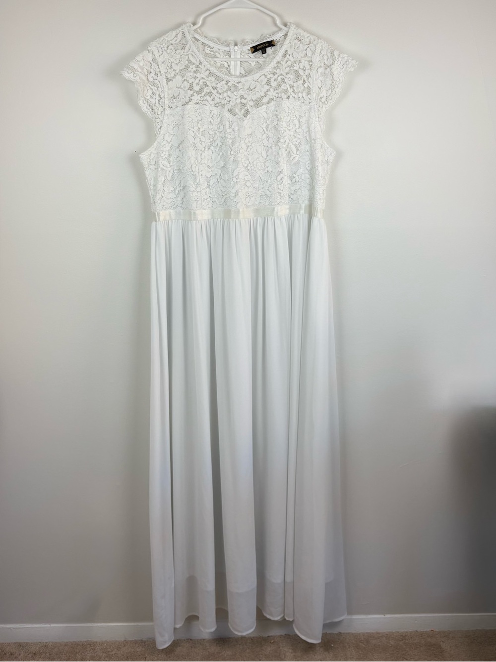 Miusol White Lace Bodice Maxi Dress 3X Bridal Lightweight Beachy Machine Wash
